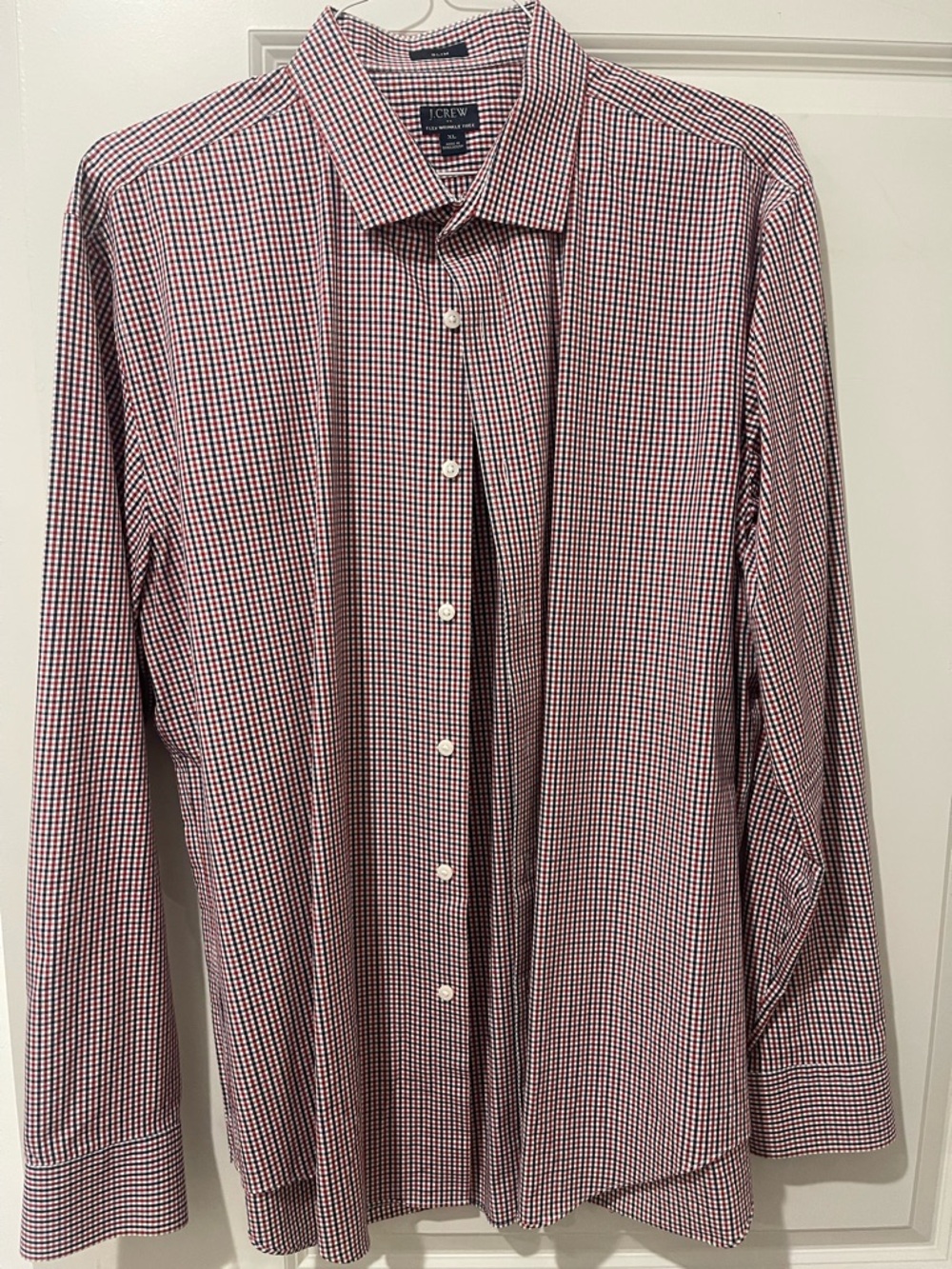 J. Crew Men's Red and White Gingham Dress Shirt